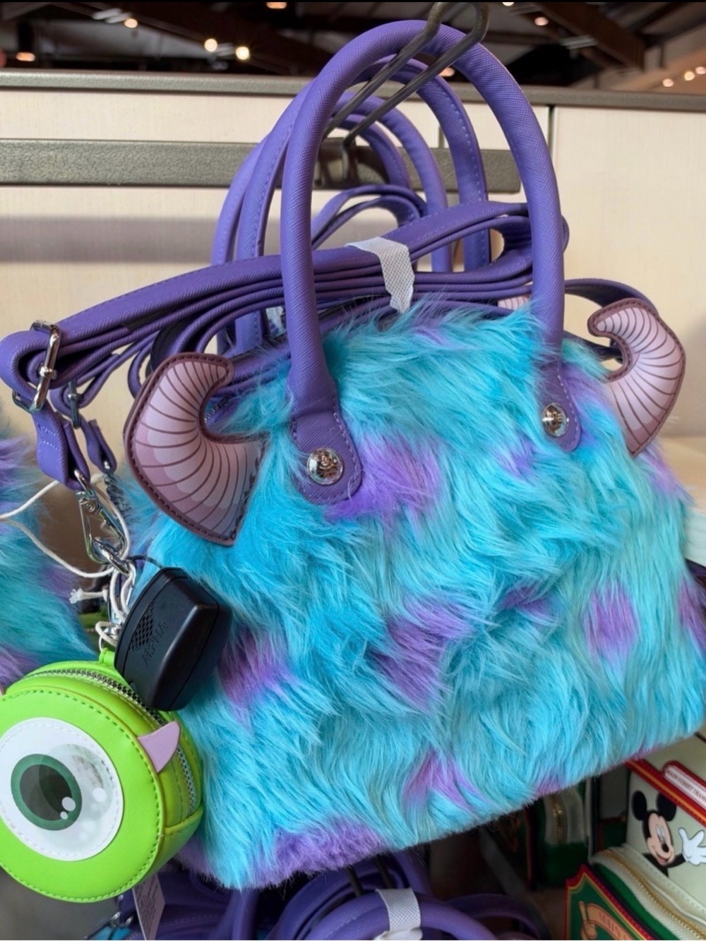 Monsters Inc Loungefly Sully Faux Fur Mini Satchel with Mike coin attachment - Picture 6 of 8
